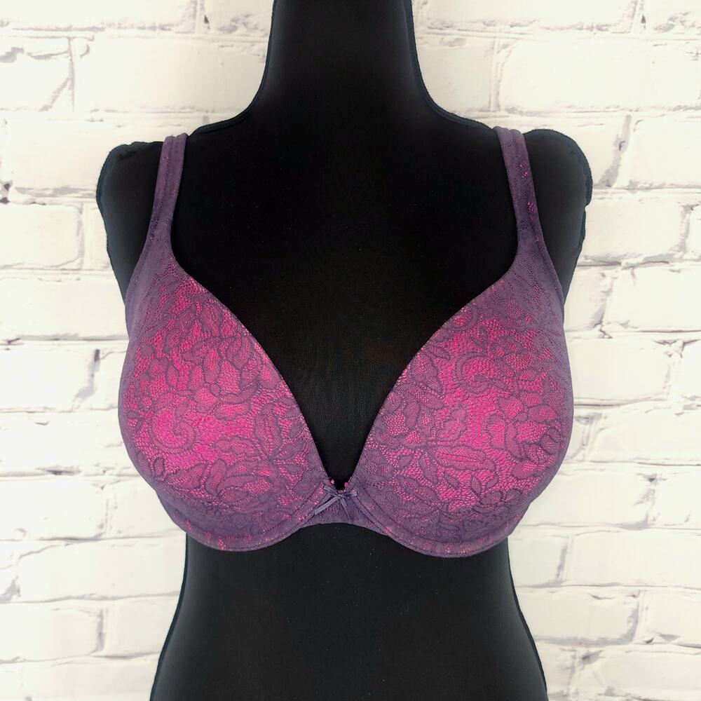 Lane Bryant Cacique Bra Womens 40DDD Pink and Purple Lace Boost plunge Sexy